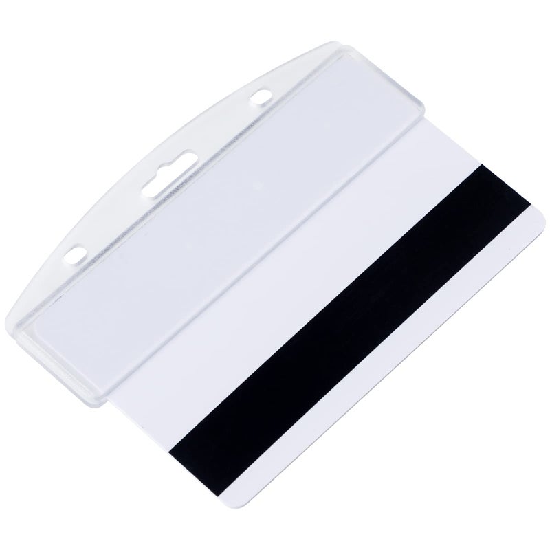 Pawfly 5 Pack Horizontal Half Card Badge Holders with Grippers Hard Transparent Protectors Sleeves Frosted Pouches for POS Magnetic Swipe Cards IDs Credit Cards and Passes - Image 2